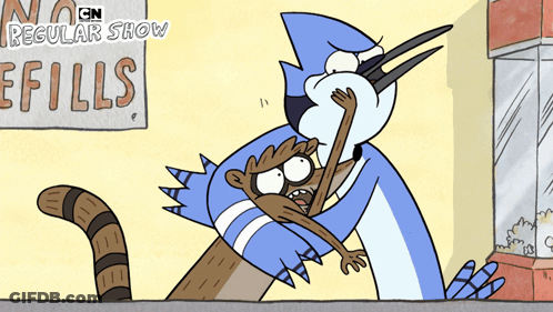 Regular Show Character Holding Monkey GIF