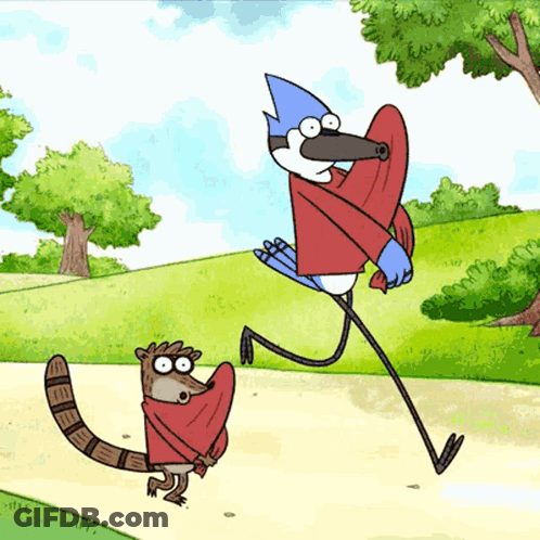Regular Show Raccoon And Blue Bird GIF