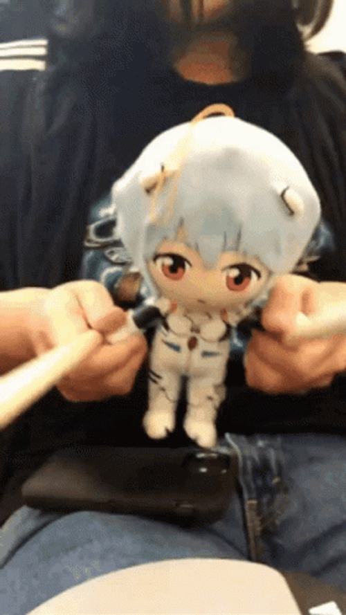Rei Ayanami Plush Toy Playing Drums GIF