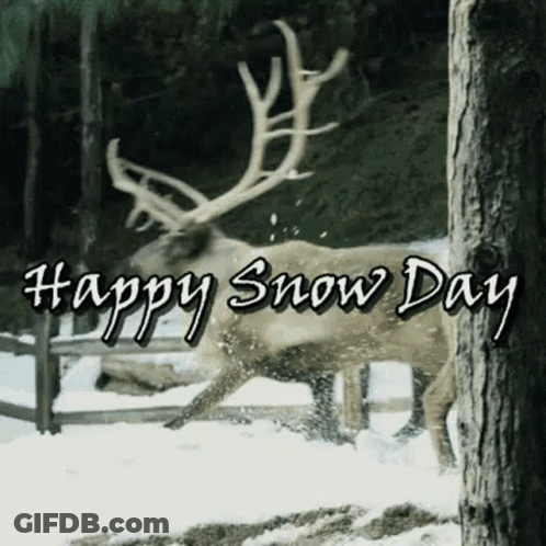 Reindeer In Snow Saying Happy Snow Day GIF