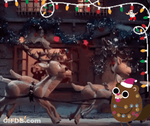 Reindeer Pulling Santa's Sleigh Squeak GIF