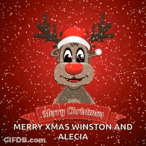 Reindeer Santa Hat Christmas Card GIF