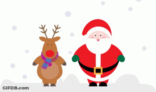 Reindeer With Scarf Next To Santa Claus GIF