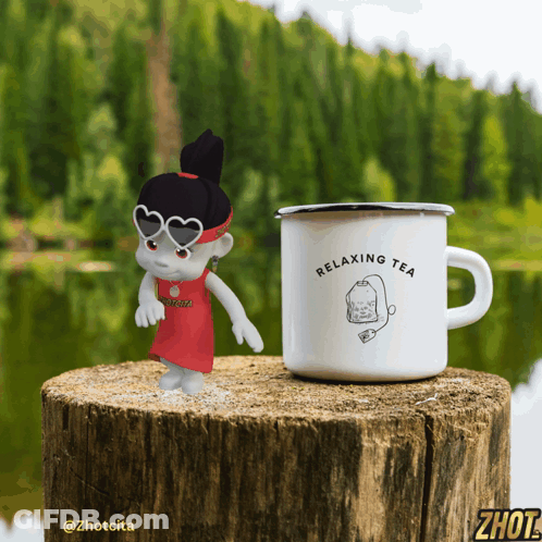 Relaxing Tea Mug On Stump GIF