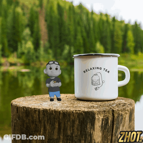 Relaxing Tea Mug On Stump GIF