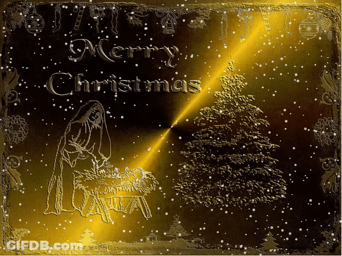 Religious Christmas Snowing In Manger GIF