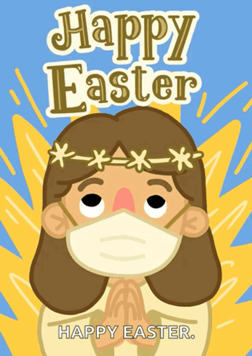 Religious Happy Easter Cartoon Jesus Wearing Mask GIF