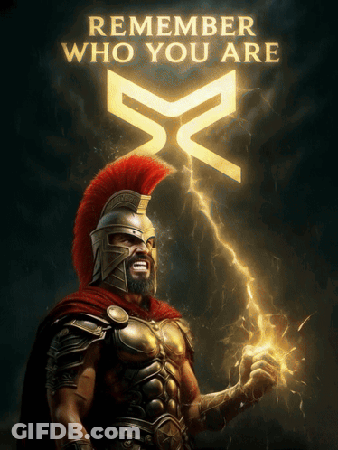 Remember Who You Are Spartan Holding Lightning Bolt GIF