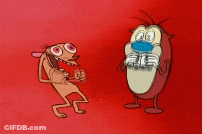 Ren And Rennie Laughing On Red Background GIF
