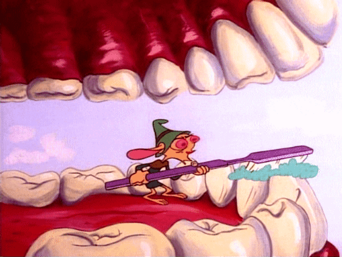 Ren And Stimpy Saw Giant Teeth Toothbrush GIF