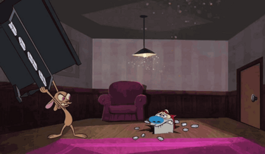 Ren And Stimpy Saw Piano Destroy GIF
