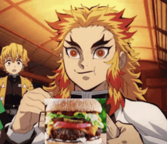 Rengoku Eating Burger GIF