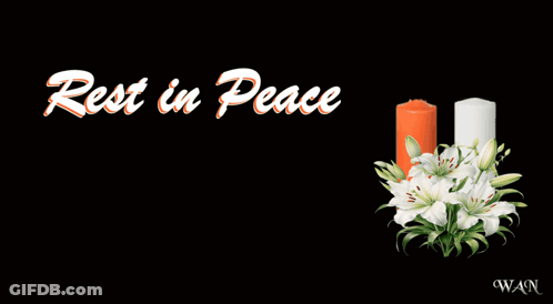 Rest In Peace Card With Candles And Flowers GIF