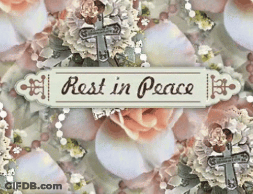 Rest In Peace Sign Surrounded By Flowers And Crosses GIF