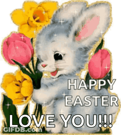Resurrection Sunday Bunny Hiding In The Flowers GIF
