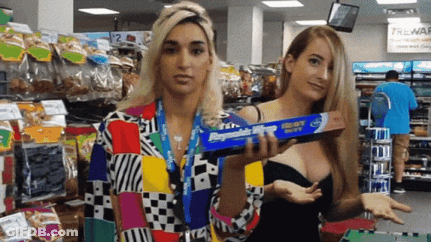 Retro Ladies Donning Tinfoil Hat GIF