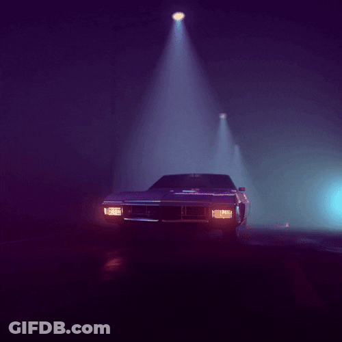 Retro Synthwave Foggy Night Ride GIF