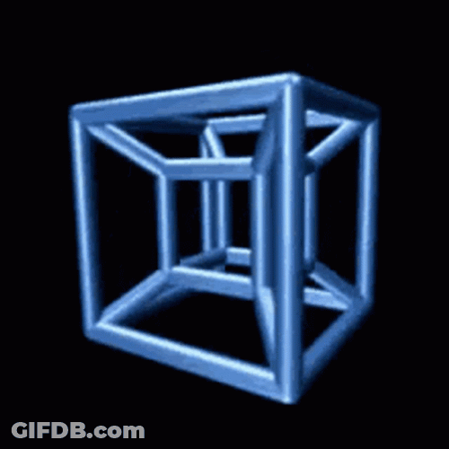 Revolving Blue Tesseract 3D GIF