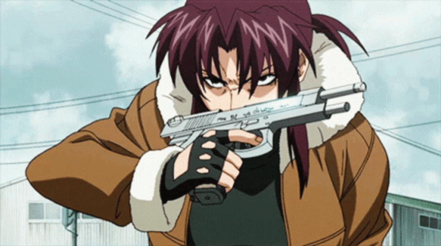 Revy Anime Smirk Gun Magazine Throw GIF
