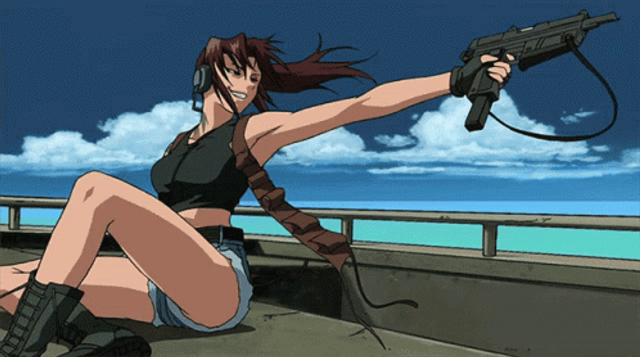 Revy Black Lagoon Anime Girl Firing GIF
