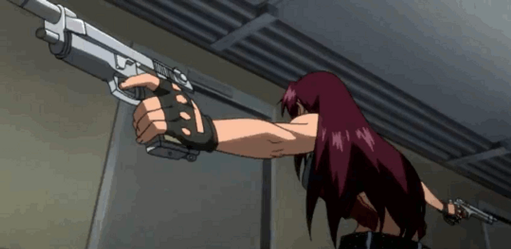 Revy Two Hands Firing Gun Anime GIF