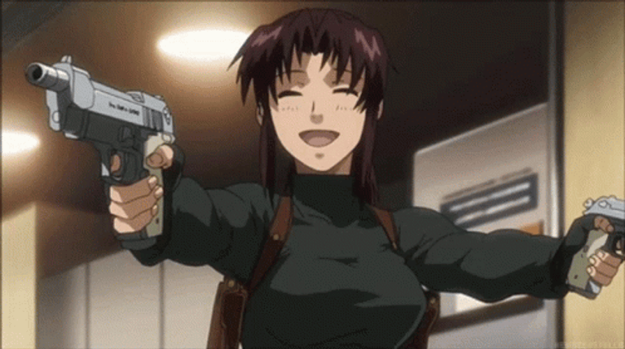 Revy Two Hands Gun Smiling GIF