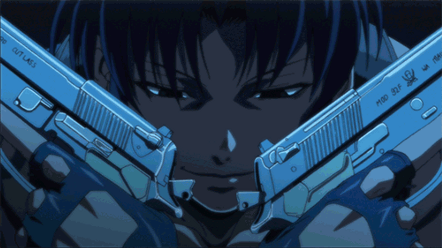 Revy Wild Smirk Shooting Gun GIF