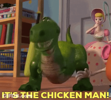 Rex From Toy Story Is Standing On A Wooden Floor Next To A Toy Doll . GIF