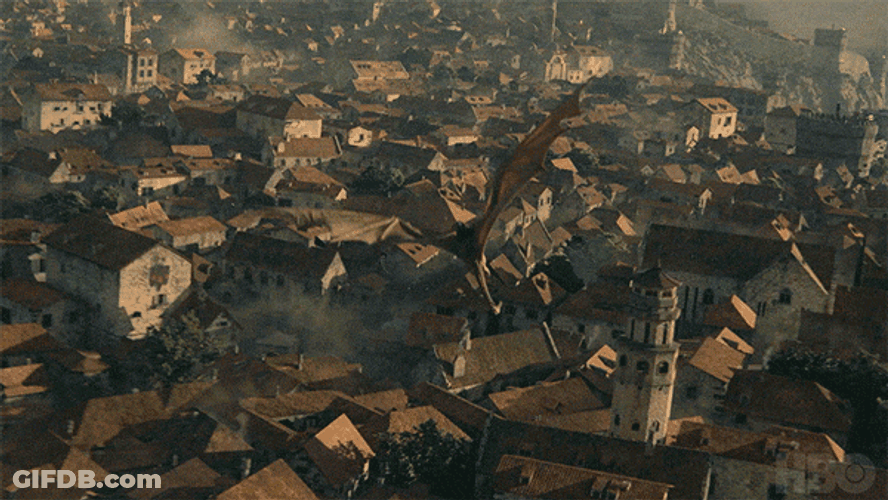 Rhaenys' Dragon Meleys Flying Over City GIF