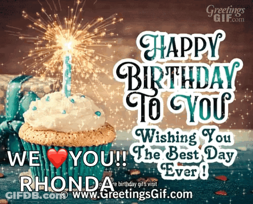 Rhonda Birthday Card With Cupcake GIF