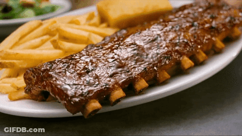 Ribs And French Fries With Cornbread GIF