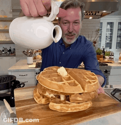 Ricardo Pouring Honey Onto Waffles GIF