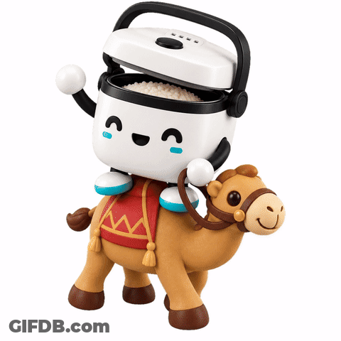 Rice Cooker Figurine On A Camel GIF