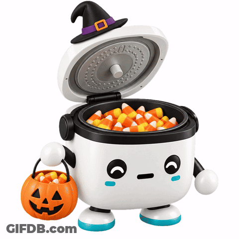 Rice Cooker Filled With Candy Corn And Pumpkin Bucket GIF