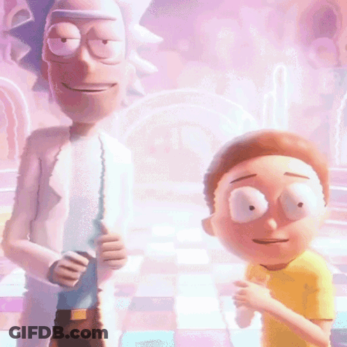 Rick And Morty Are Standing Next To Each Other In A Cartoon GIF