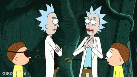 Rick And Morty Are Standing Next To Each Other In A Dark Room GIF