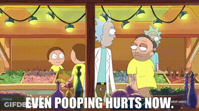 Rick And Morty At Fruit Stand Even Pooping Hurts Now GIF