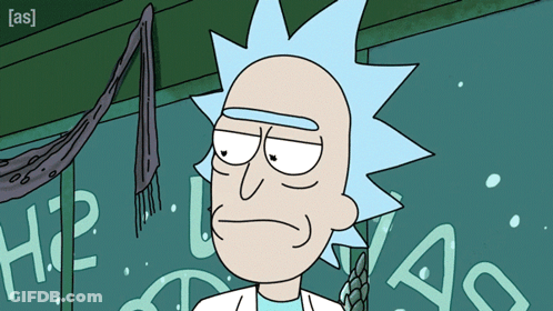 Rick And Morty Character Covering Mouth With Clock Background GIF
