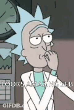 Rick And Morty Character Covering Mouth With Clock Background GIF