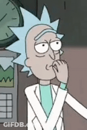 Rick And Morty Character Holding Hand To Mouth In Front Of Clock GIF