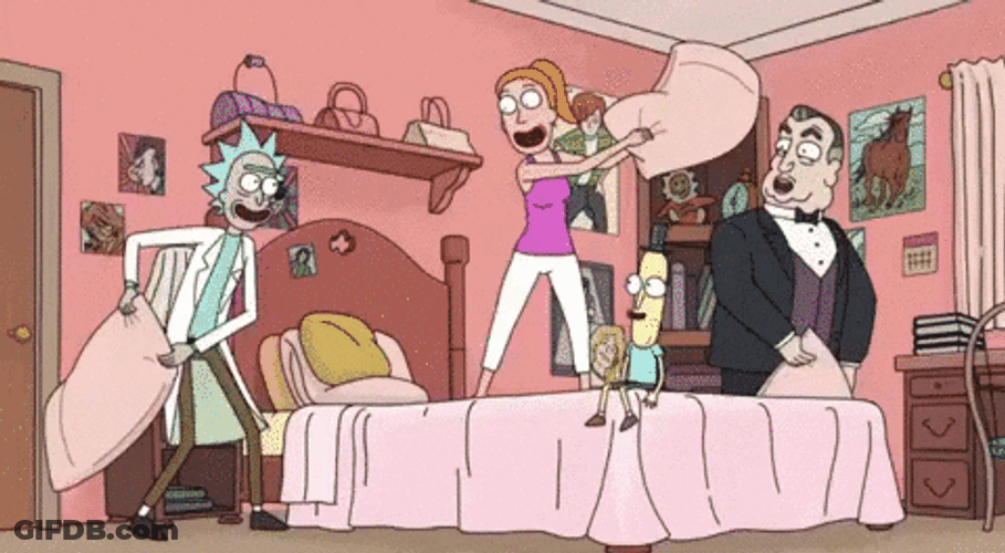 Rick And Morty Family Pillow Fight GIF