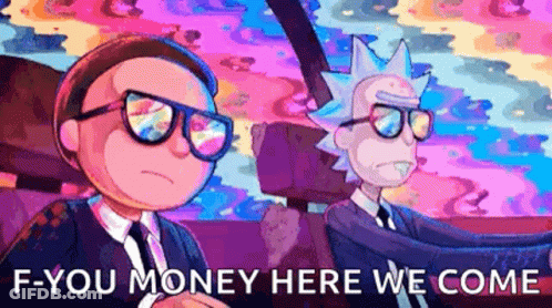 Rick And Morty From Rick And Morty Are Sitting In A Car And Talking About Money . GIF