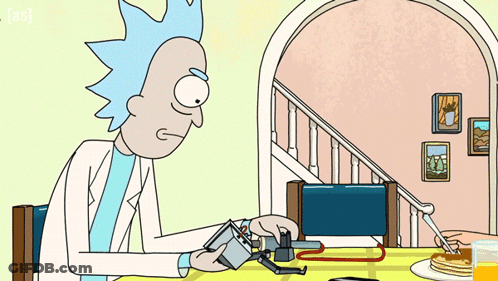 Rick And Morty Sitting At Table With Pancakes GIF