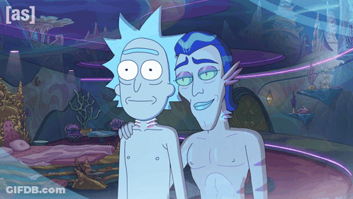 Rick And Morty Standing Next To Each Other GIF
