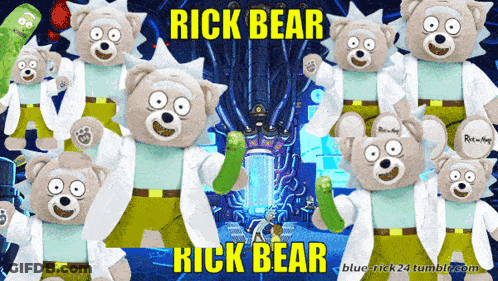 Rick And Morty Teddy Bears With The Words Rick Bear On The Bottom GIF