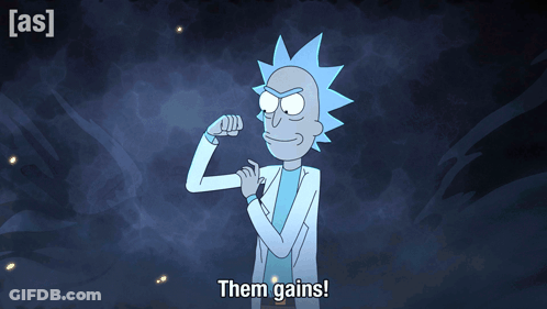 Rick From Rick And Morty Flexing Muscles Saying Them Gains GIF