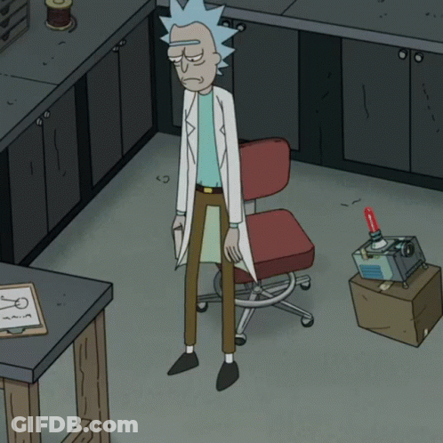 Rick From Rick And Morty Next To Red Chair GIF