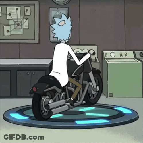 Rick From Rick And Morty Riding A Motorcycle GIF
