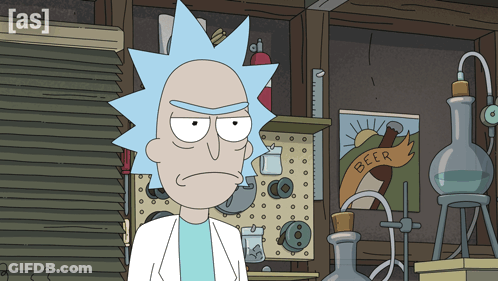 Rick From Rick And Morty Standing In Front Of Beer Sign GIF