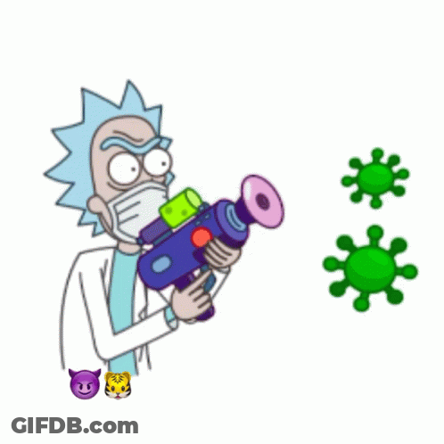Rick From Rick And Morty Wearing Mask Holding Gun GIF